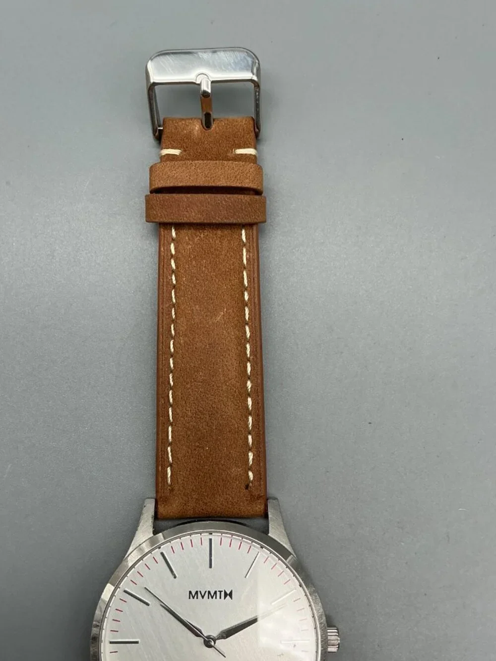 MVMT 40 Series Mens Watch 40mm Silver Tone Brown Leather Band New Battery